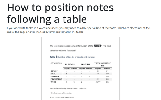 How to position notes following a table