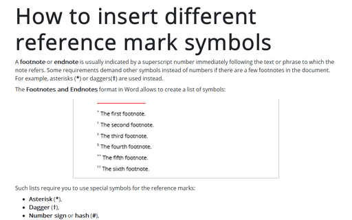 How to insert different reference mark symbols