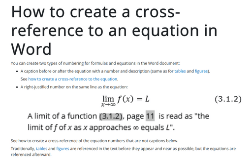 How to create a cross-reference to an equation in Word