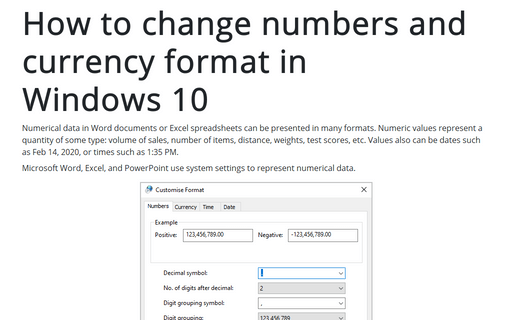 How to change numbers and currency format in Windows 10