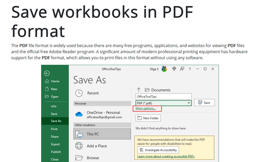 Save workbooks in PDF format