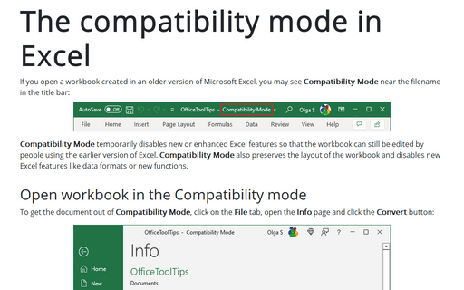 The compatibility mode in Excel