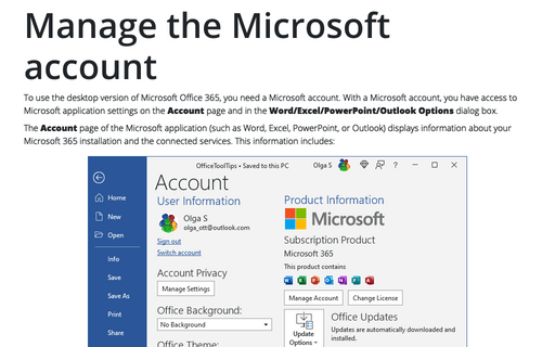 Manage the Microsoft account