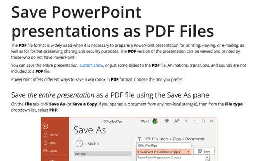 Save PowerPoint presentations as PDF Files