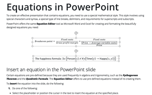 Equations in PowerPoint