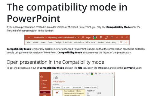 The compatibility mode in PowerPoint
