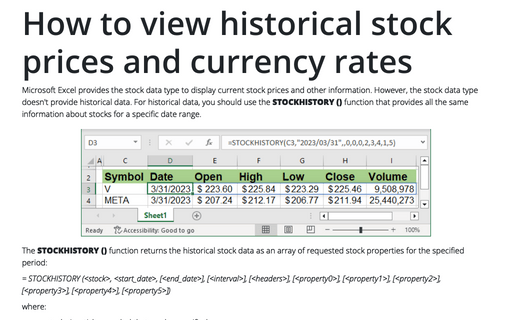 How to view historical stock prices and currency rates in Excel