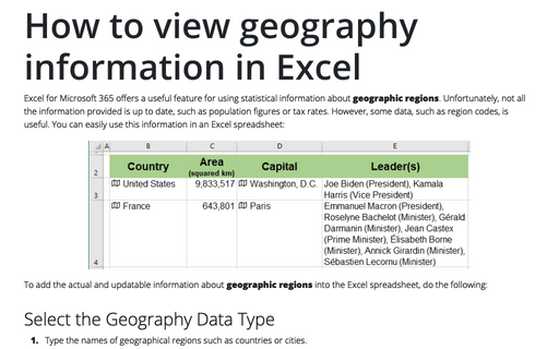 How to view geography information in Excel