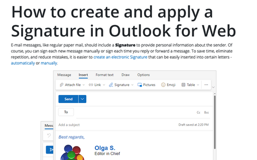 How to create and apply a Signature in Outlook for Web (Outlook online)