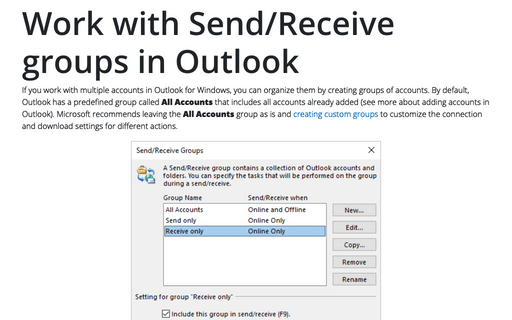 Work with Send/Receive groups in Outlook