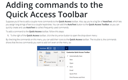 Adding commands to the Quick Access Toolbar