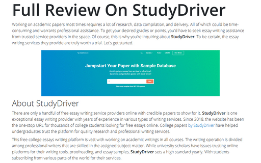 Full Review On StudyDriver