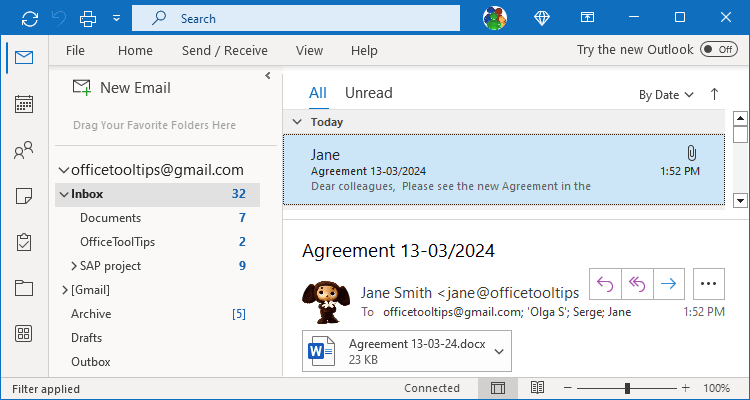 Bottom Layout in Outlook 365