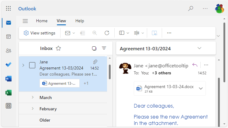 Right Layout in Outlook 365 for Web