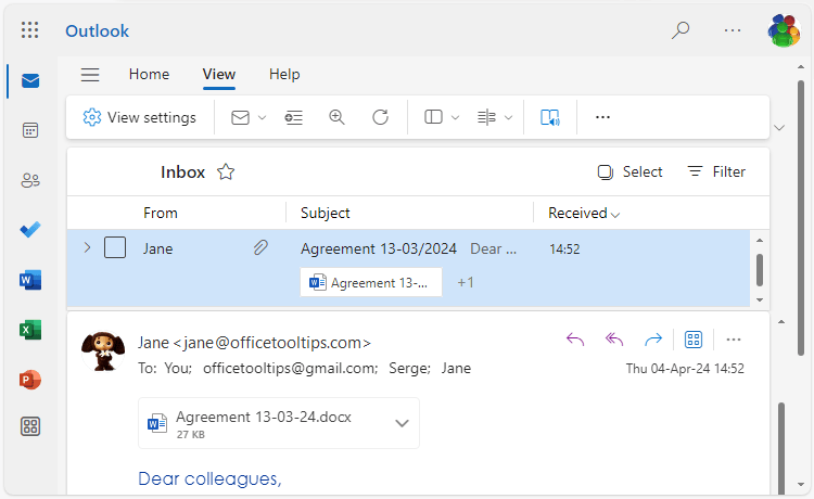 Bottom Layout in Outlook 365 for Web
