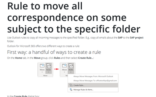 Rule to move all correspondence on some subject to the specific folder