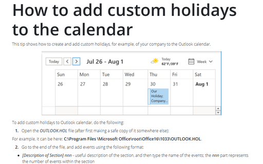 How to add custom holidays to the calendar